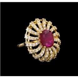 GIA Cert 3.23 ctw Ruby and Diamond Ring - 14KT Yellow Gold