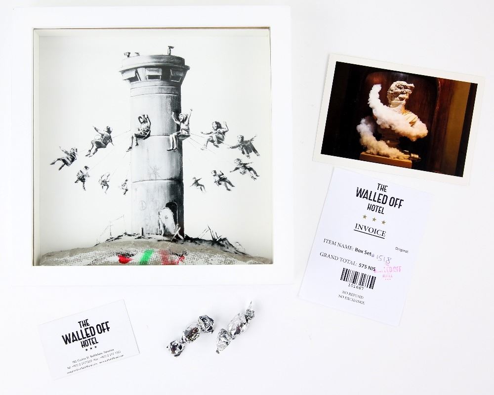 I A Banksy British B 1974 Walled Off Hotel Box Set Offset Gicla C E Print With Concrete Relief