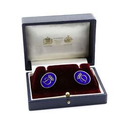 Pair of Princess Diana Blue Enamel and Silver Presentation Cufflinks, London, circa 1990, maker's ma