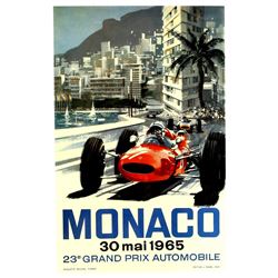 Monaco Grand Prix poster - 23rd Grand Prix, 30th May 1965, art work by Michael Turner, conservation 
