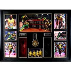 Olympic Memorabilia - Large display containing two running shoes / spikes each individually signed b