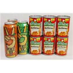 BAG OF CHEF BOYARDEE CANNED FOOD AND CANNED TEA