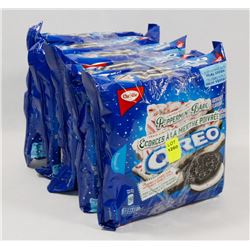 5 PACKS OF PEPPERMINT BARK OREO COOKIES.