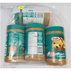 4 JARS OF KRAFT SMOOTH PEANUT BUTTER.