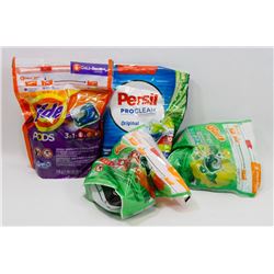 BAG OF ASSORTED LAUNDRY DETERGENT PODS.