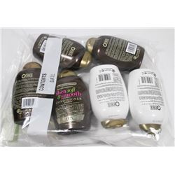 BAG OF ASSORTED OGX SHAMPOO AND CONDITIONERS.