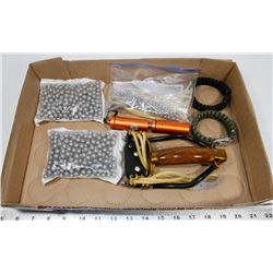 FLAT OF ASSORTED INCLUDING SLINGSHOTS AND