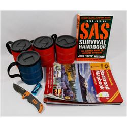 FLAT OF ASSORTED INCLUDING MAPS CUPS AND MORE.