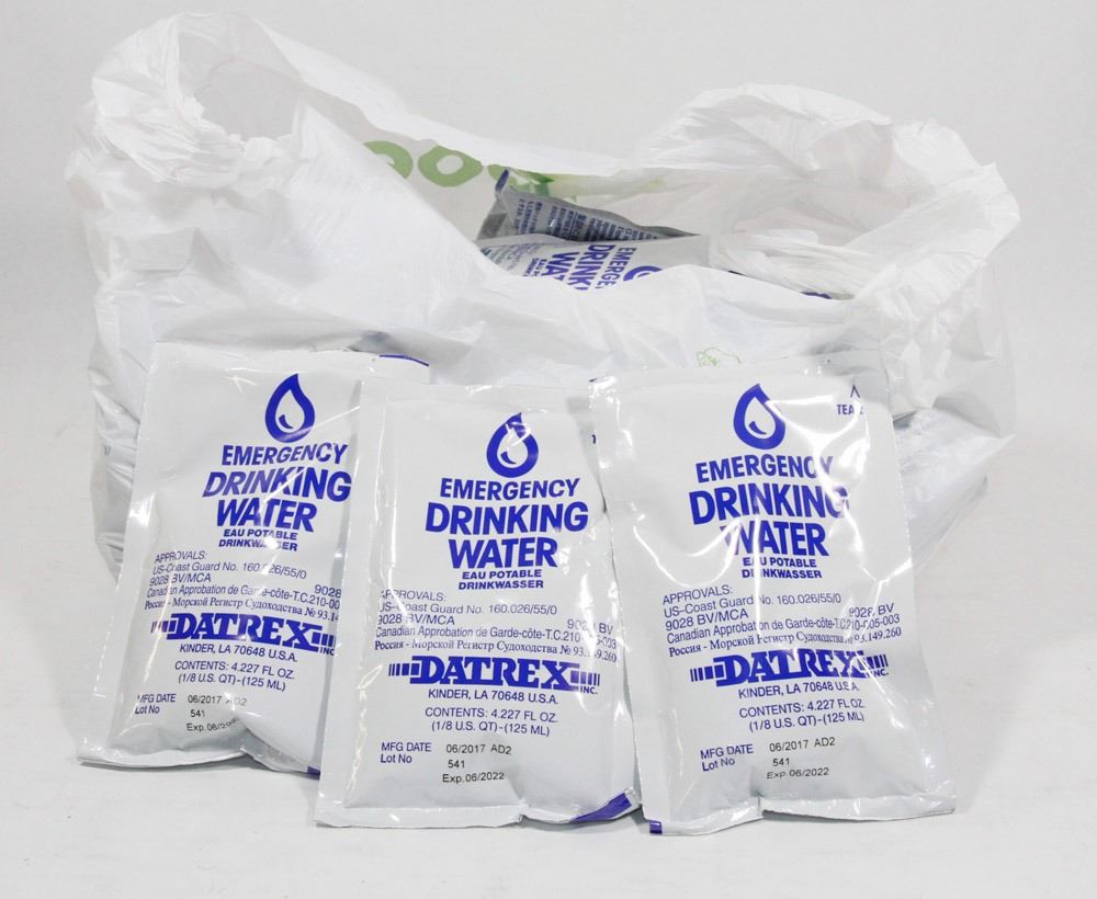 BAG OF EMERGENCY DRINKING WATER PACKETS. Kastner Auctions