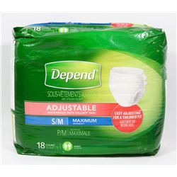 PACK OF DEPENDS SMALL/MEDIUM MAXIMUM ABSORBENCY