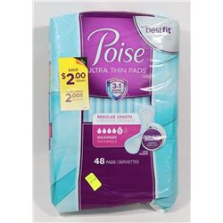 48 PACK OF POISE ULTRA THIN PADS REGULAR LENGTH