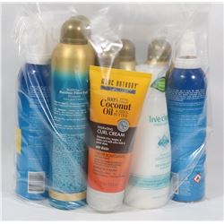 BAG OF ASSORTED HAIR CARE AND STYLING.
