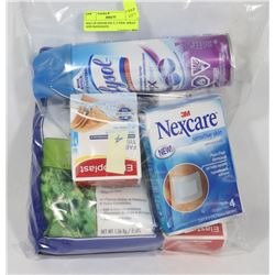 BAG OF EPSOM SALT, LYSOL SPRAY AND BANDAGES.
