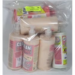 BAG OF ASSORTED BODY WASH, LOTION AND MORE.