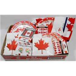 FLAT OF CANADIAN PARTY ITEMS INCL PLATES, NAPKINS.