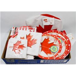 FLAT OF CANADIAN PARTY ITEMS INCL PLATES, NAPKINS.