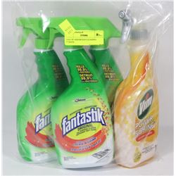 BAG OF ASSORTED CLEANING SPRAYS.