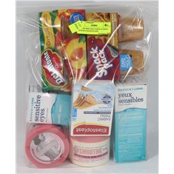 BAG OF MISC INCLUDING SCHOOL SNACKS, BAUSCH AND