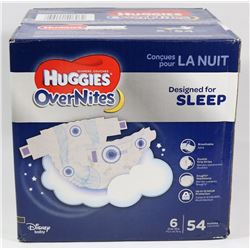 BOX OF HUGGIES OVERNITES SIZE 6 CONTAINS 54 DIAPER