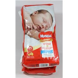 LOT OF 2 NEWBORN HUGGIES CONTAINS 32 PER PACK.