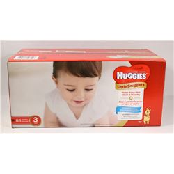 HUGGIES SIZE 3 DIAPERS, CONTAINS 88 DIAPERS.