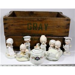 WOODEN CRATE WITH ASSORTED PRECIOUS MOMENT