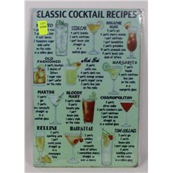NEW! 12" X 8" CLASSIC COCKTAIL RECIPES METAL SIGN
