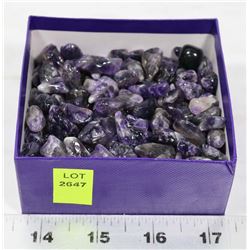 BOX OF POLISHED AMETHYST STONES