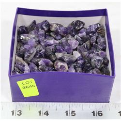 BOX OF POLISHED AMETHYST STONES