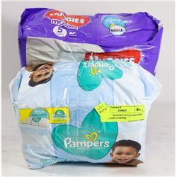 PACK OF HUGGIES LITTLE MOVERS SIZE 5 AND PAMPERS