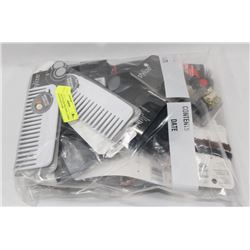 BAG OF STYLISH BRUSHES, COMBS, ELASTICS AND CLIPS.