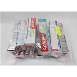 BAG OF ASSORTED TOOTHPASTES.
