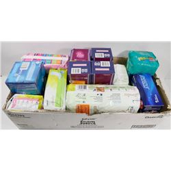 LOT OF ASSORTED TAMPONS AND LINERS.