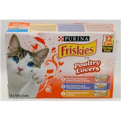 LOT OF 12 ASSORTED FRISKIES CAT FOOD.