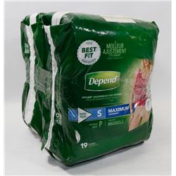 2 PACK OF DEPEND FIT FLEX 16S/M AND 19 SMALL.