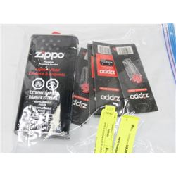 BAG OF ZIPPO LIGHTER FLUID AND FLINTS.