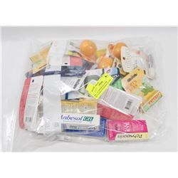 BAG OF ASSORTED ITEMS INCLUDING VITAMINS LIP CARE