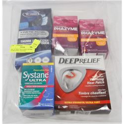 BAG OF MISC INCLUDING THUMB STABILIZERS, GAS PAIN