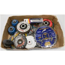 LARGE FLAT OF BLADES, GRINDING DISCS AND MORE
