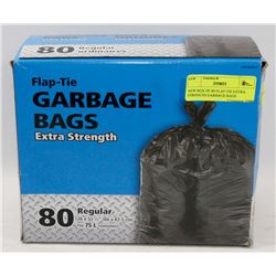NEW BOX OF 80 FLAP-TIE EXTRA STRENGTH GARBAGE BAGS