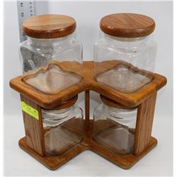 5 PC WOOD N GLASS CANISTER SET