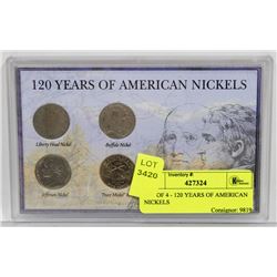 SET OF 4 - 120 YEARS OF AMERICAN NICKELS