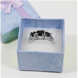 BLACK GEMSTONE SILVER TONE RING