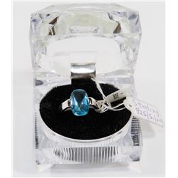 STERLING 925/SILVER RING CUBIC STONE BLUE.
