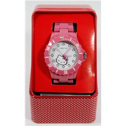 HELLO KITTY WATCH PINK STRAP IN TIN BOX.
