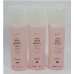 3 BOTTLES OF NO 7 SOFT & SOOTHED GENTLE TONER