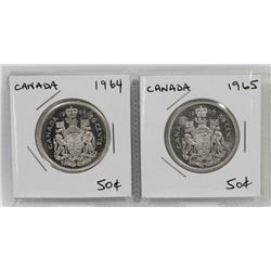 CANADA  FIFTY CENT COINS  1964 AND 1965.