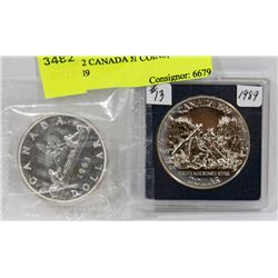 LOT OF 2 CANADA $1 COINS,  1963  AND 1989
