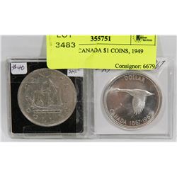 LOT OF 2 CANADA $1 COINS, 1949 AND 1967