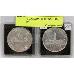LOT OF 2 CANADA  $1 COINS,  1936 AND 1939